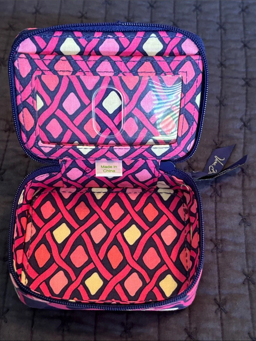 Vera Bradley Pink Navy Floral Quilted Cosmetic Pouch Duo